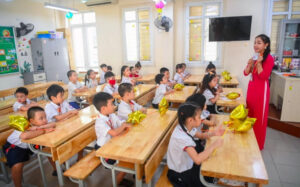 Học sinh lớp 1 Trường tiểu học Thăng Long, quận Ba Đình, Hà Nội